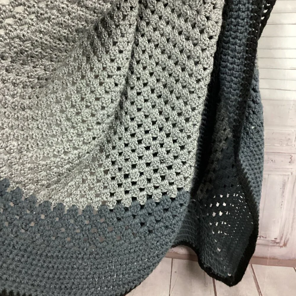 Gray Toned Crochet Afghan Blanket 77x77